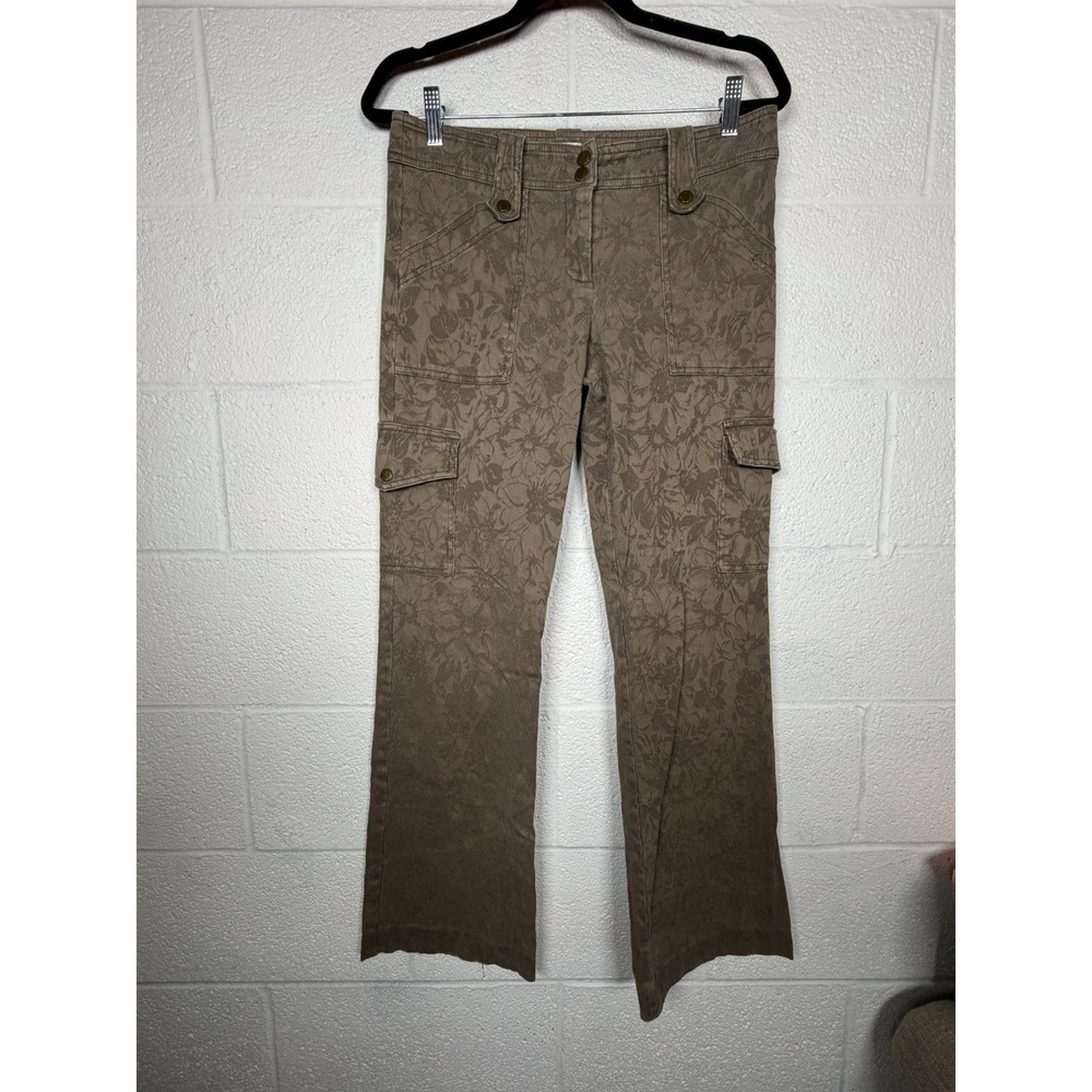 Cache Y2K Floral Cargo Pants Women's Size 8 Brown Bootcut Low Rise Stretch